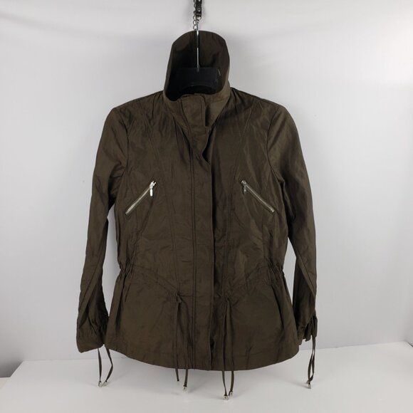 COLE HAAN Sz PXS Olive Green Jacket Adjustable Women Petite Pockets Utility Coat - Picture 1 of 15